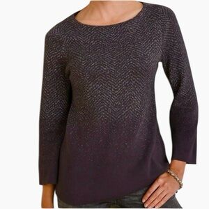 NWT Chico's Size 2 (US L) Black Pullover Bateau Neck 3/4 Sleeve Shine Sweater